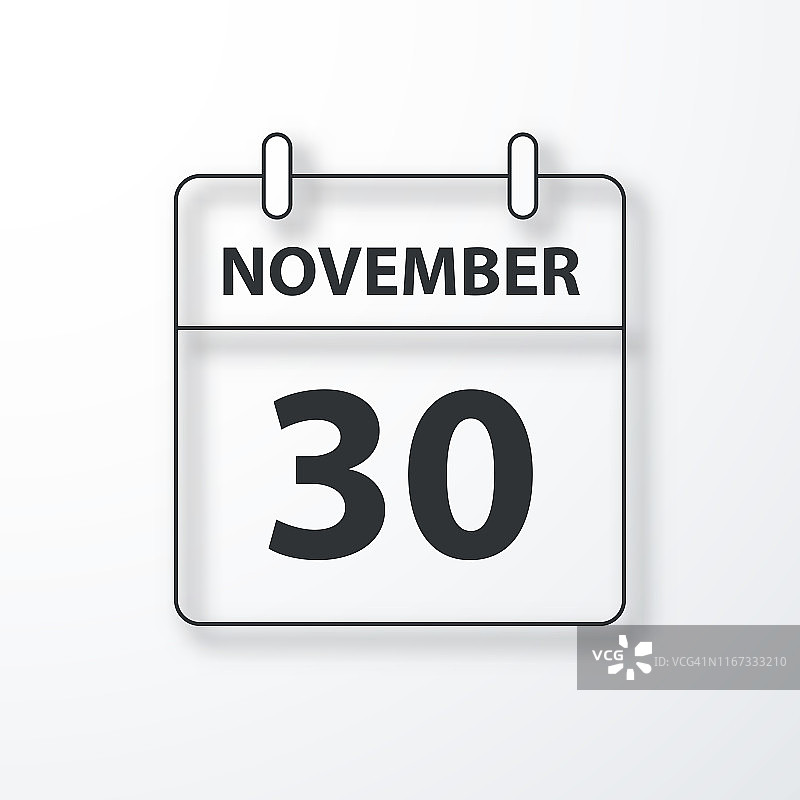 11月30日-每日日历-黑色轮廓与阴影在白色背景图片素材