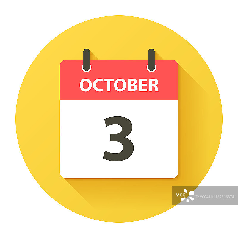 10月3日-圆形每日日历图标在平面设计风格图片素材