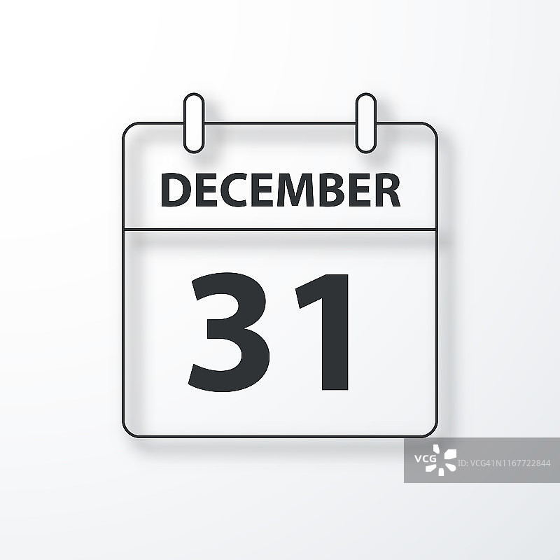 12月31日-每日日历-黑色轮廓与阴影在白色背景图片素材