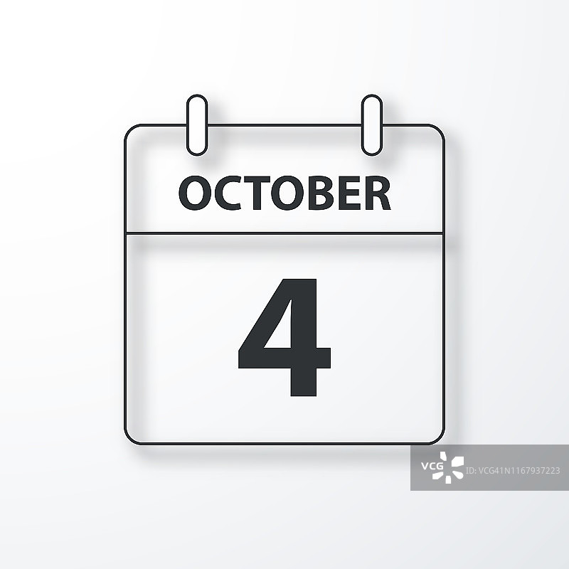 10月4日-每日日历-黑色轮廓与白色背景阴影图片素材