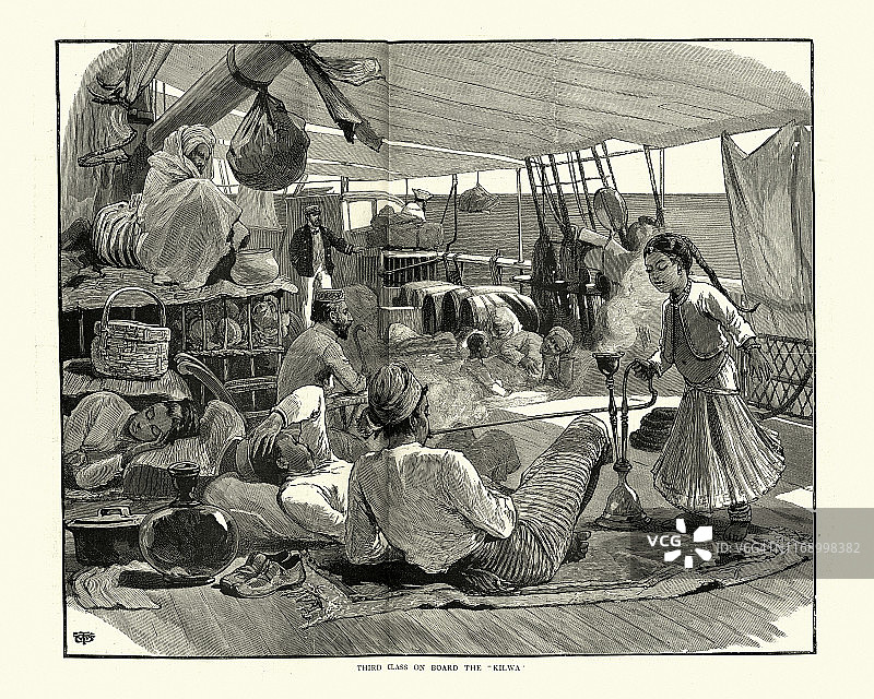 19世纪的印度，轮船上的三等舱乘客图片素材