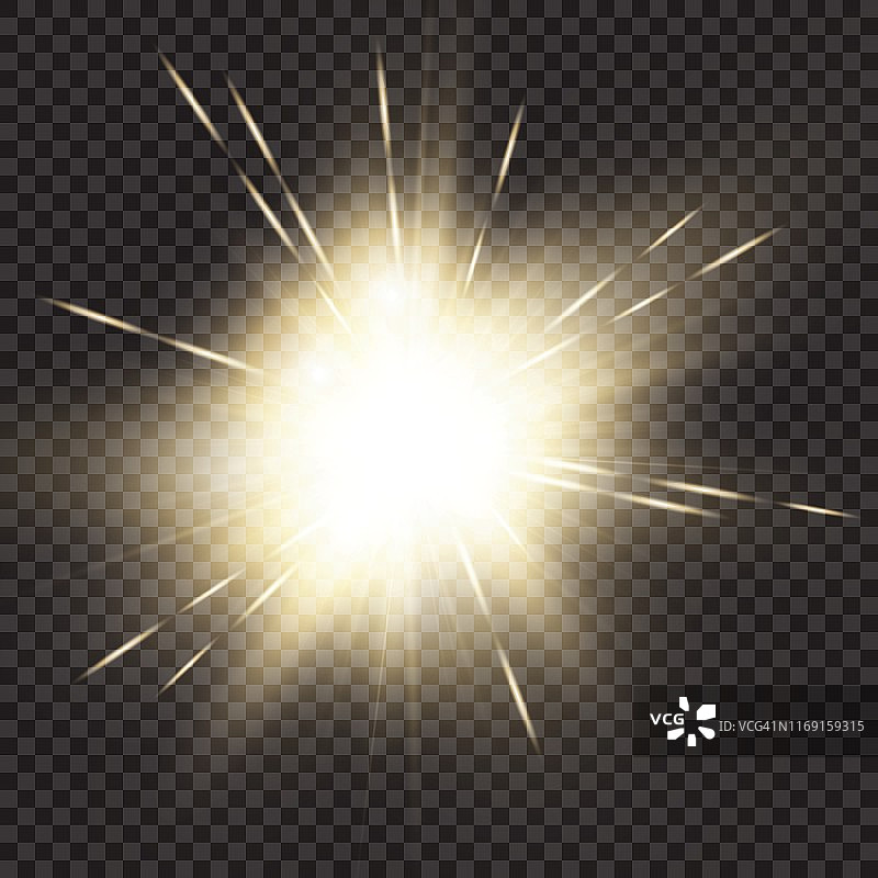 金色的光辉光效果星星爆发与闪光孤立在透明的背景图片素材