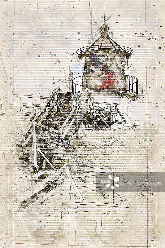 德国阿姆鲁姆灯塔的数字艺术素描图片素材