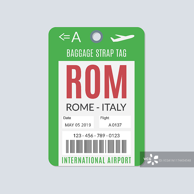 罗马的行李标签。机场行李标签。旅行的标签。矢量插图。图片素材