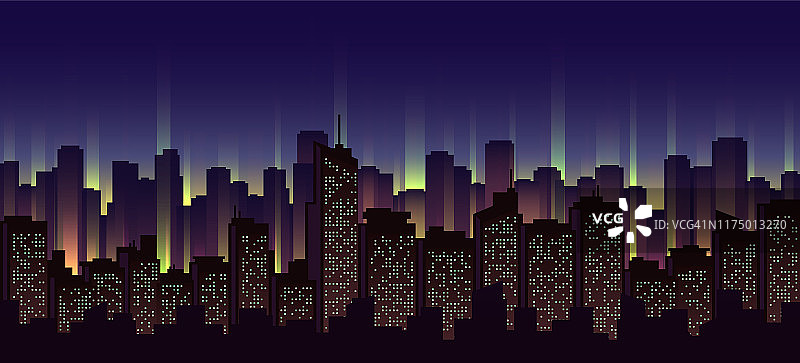 城市霓虹景观，夜间城市景观矢量插图图片素材