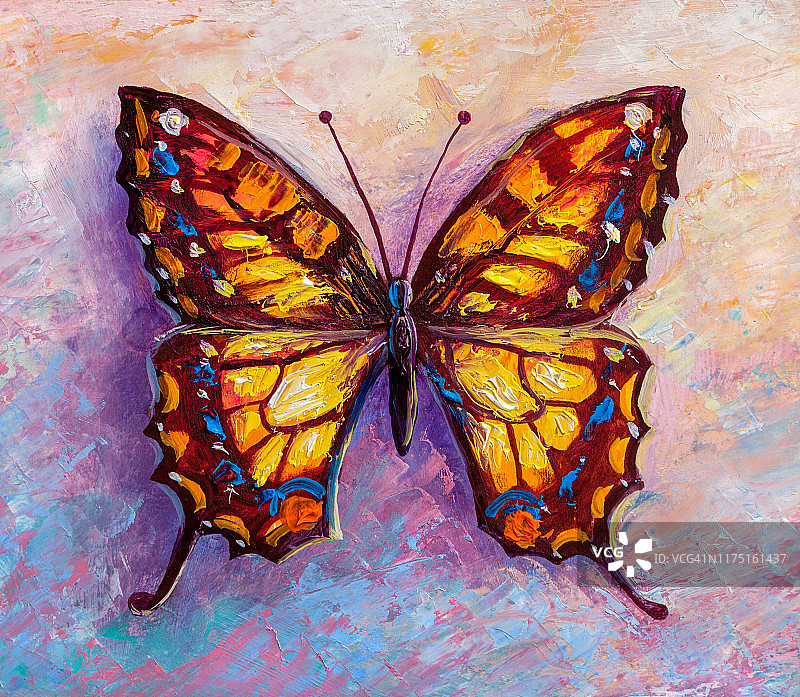 抽象绘画蝴蝶帝王蝶的油画图片素材