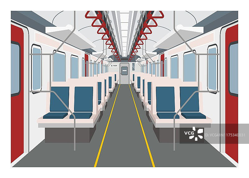 通勤列车内饰。透视视图中的简单插图。图片素材