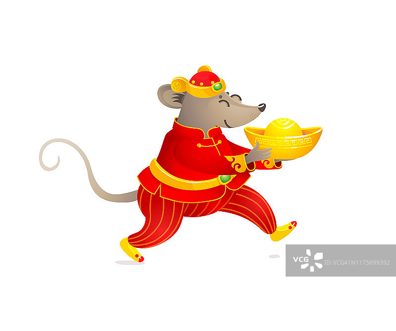 卡片上印有中国农历2020年的白色金属老鼠图案。图片素材