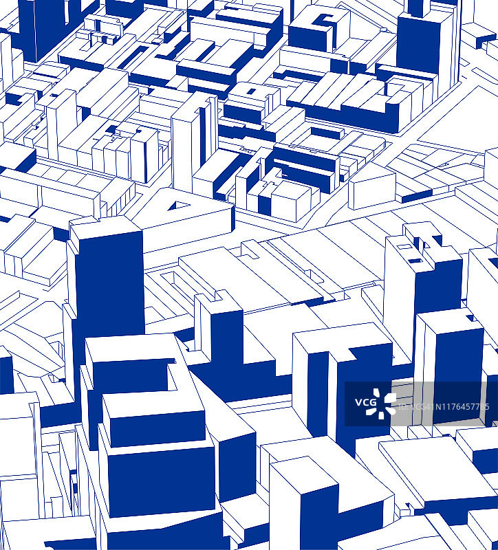 蓝色现代城市建筑素描海报背景图片素材