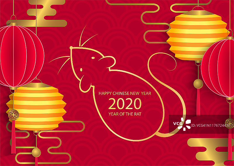 中国新年矢量卡设计与鼠，生肖的象征是2020年图片素材