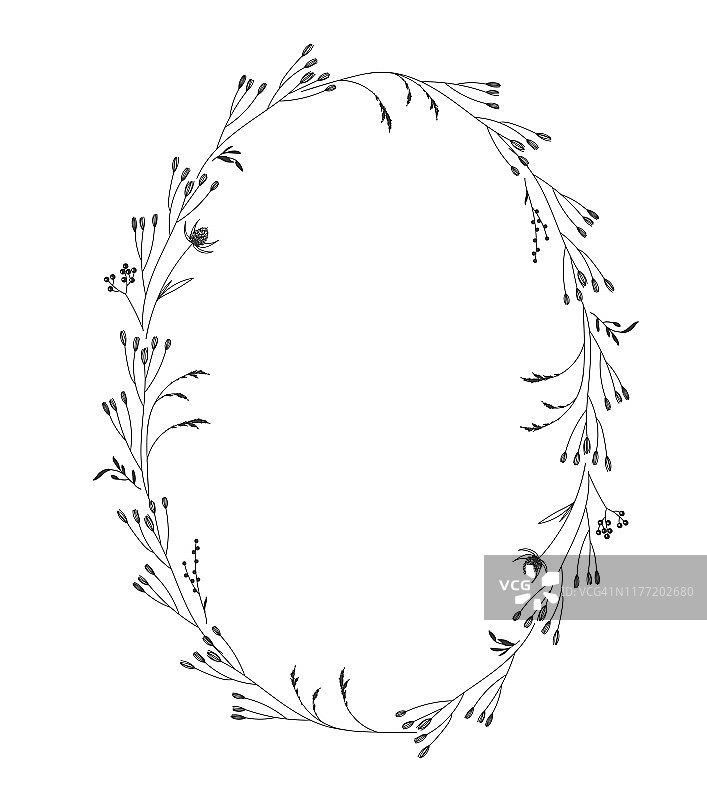 秋季植物椭圆形框架花环在白色的背景图片素材