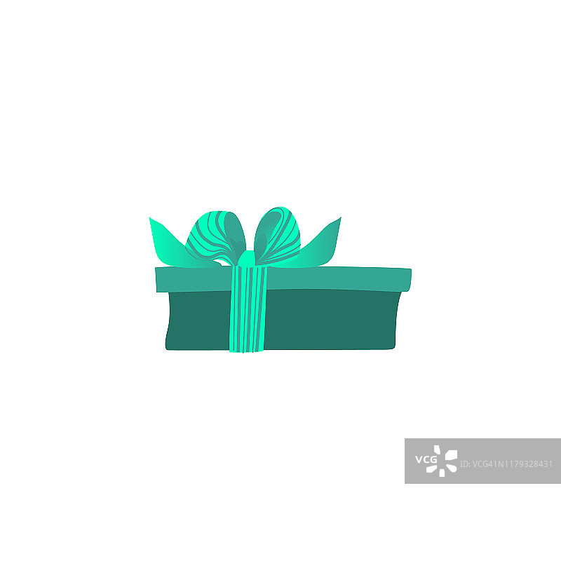 绿色的礼品包装与丝带与大的美丽的蝴蝶结贺卡。图片素材