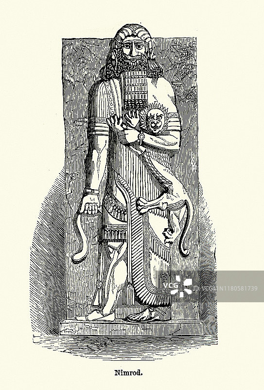 古代亚述人的艺术，尼姆罗德的雕像抱着一头狮子图片素材