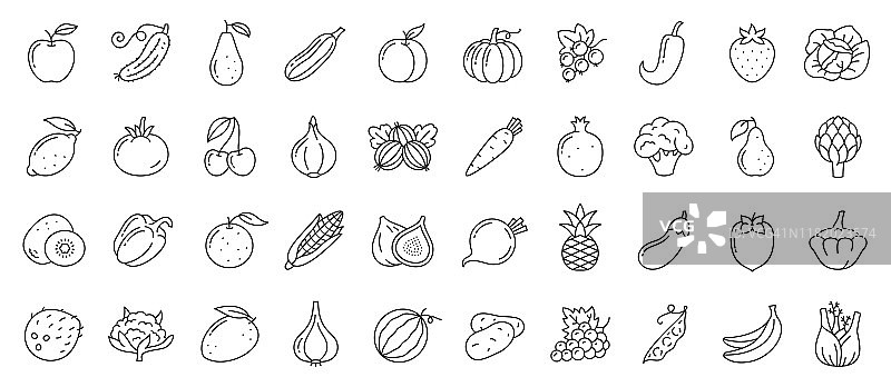 水果浆果蔬菜食品线图标向量设置图片素材