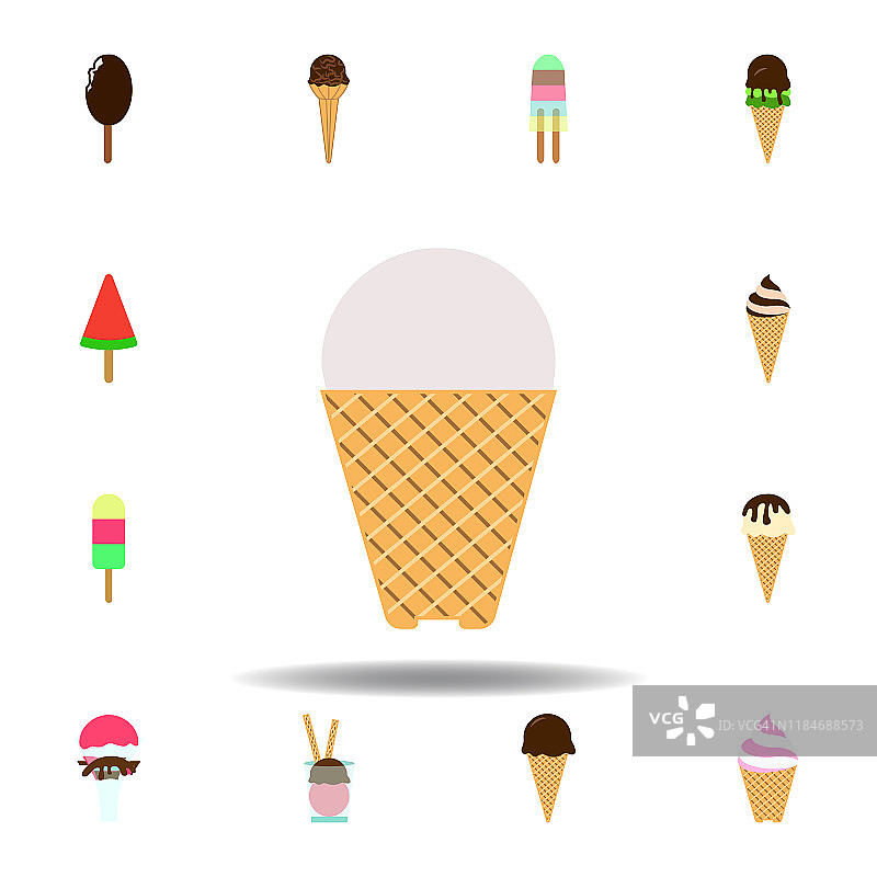 冰淇淋牛奶彩色图标。元素冰淇淋插图图标。标志和符号可以用于网页，标志，移动应用程序，UI, UX在白色背景图片素材