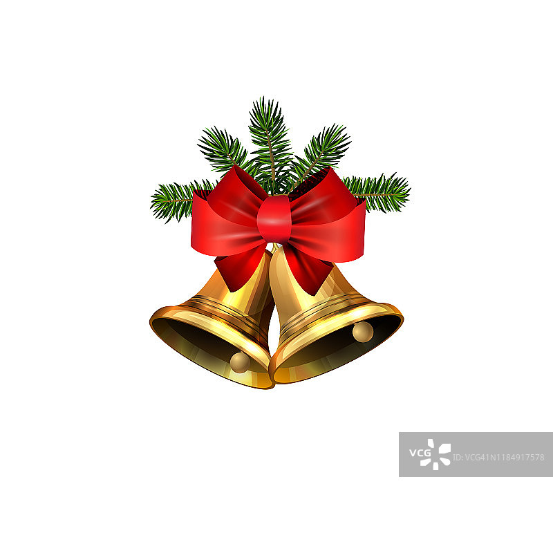 圣诞装饰用冷杉树金色的铃铛图片素材