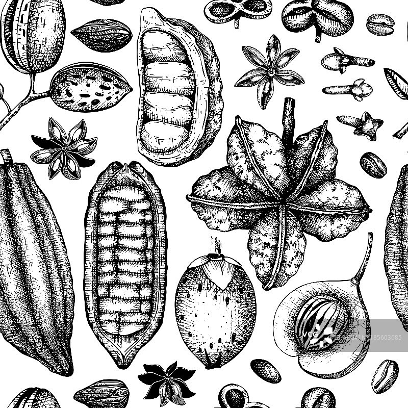 奇异的植物和水果图案图片素材