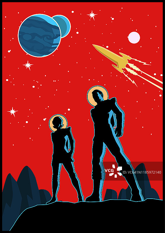 矢量复古宇航员夫妇海报图片素材