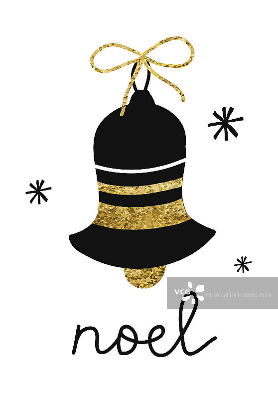 圣诞新年冬季假期可爱的贺卡与金色纹理钟字母诺尔图片素材