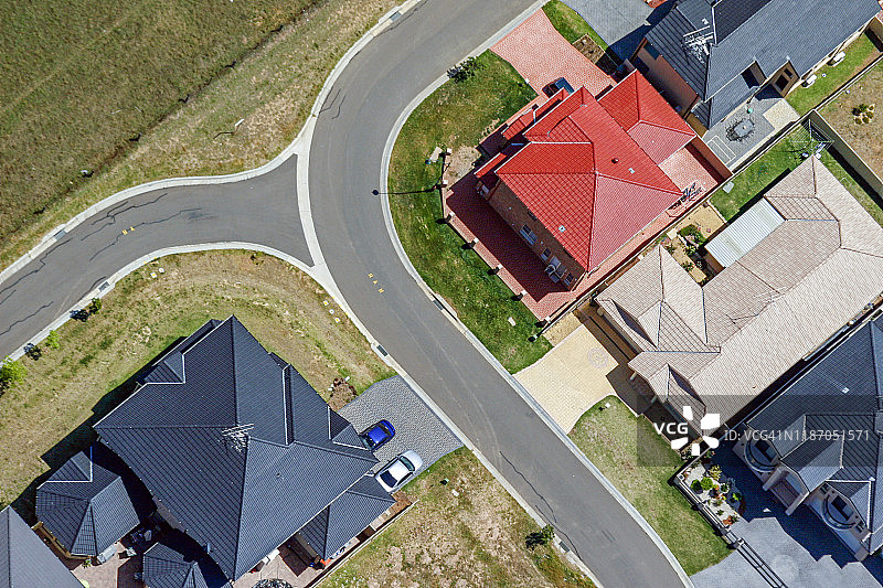 澳大利亚悉尼的房屋屋顶，街道，郊区，城市扩张，航空摄影图片素材