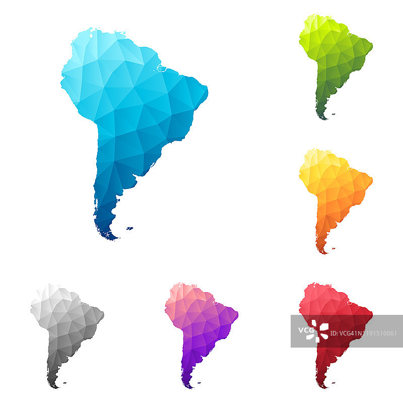 南美地图在低多边形风格-彩色多边形几何设计图片素材