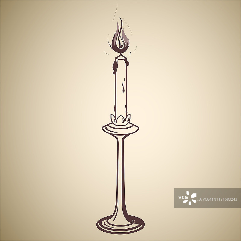 复古燃烧蜡烛与一个粗略的风格烛台图片素材
