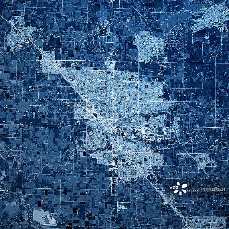 Modesto加州3D渲染地图蓝色顶视图2019年11月图片素材