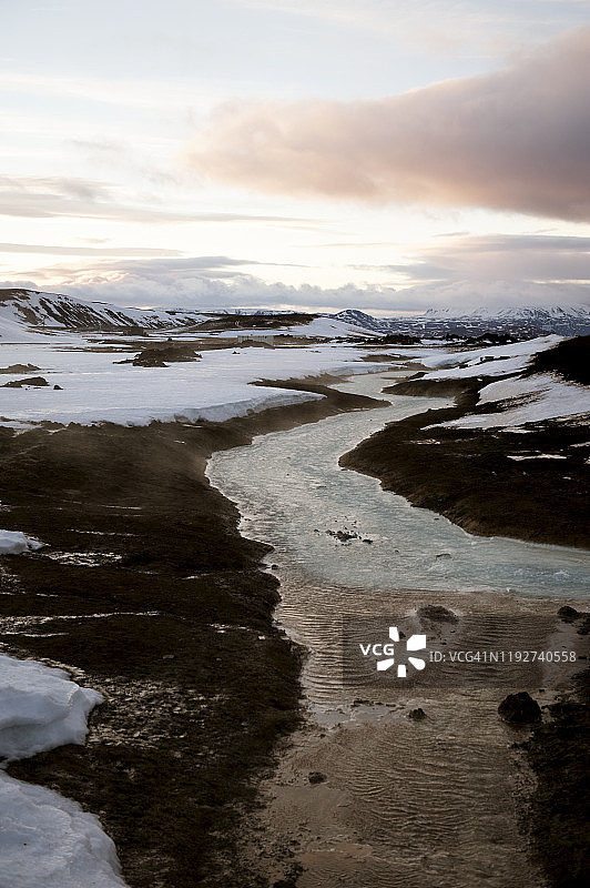 冰岛北部Mývatn地区Krafla电站附近的冬季景观图片素材