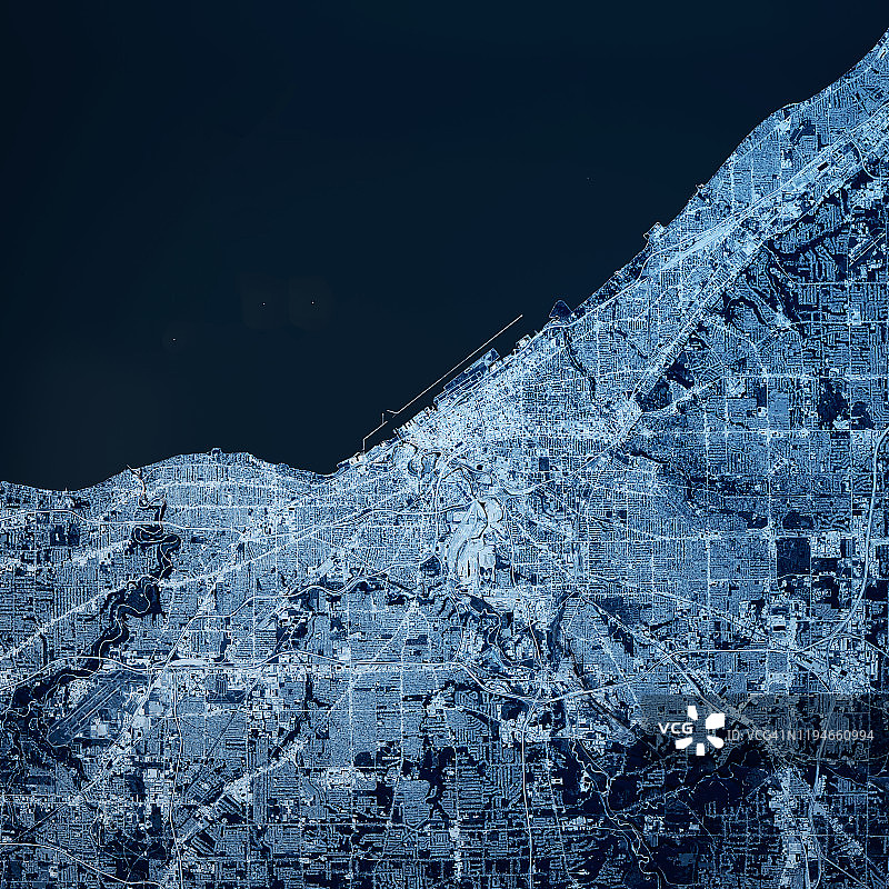俄亥俄州克利夫兰3D渲染地图蓝色顶视图2019年9月图片素材