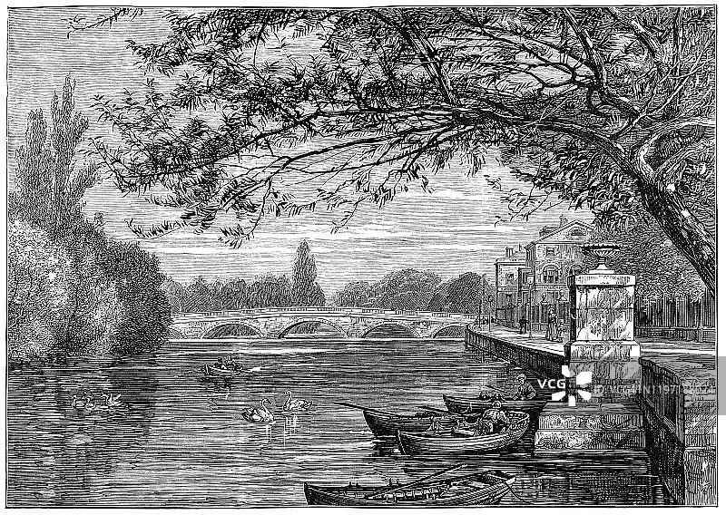 英国贝德福德的城镇桥——19世纪图片素材