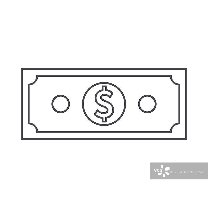 美国美元纸币轮廓孤立在白色背景上图片素材