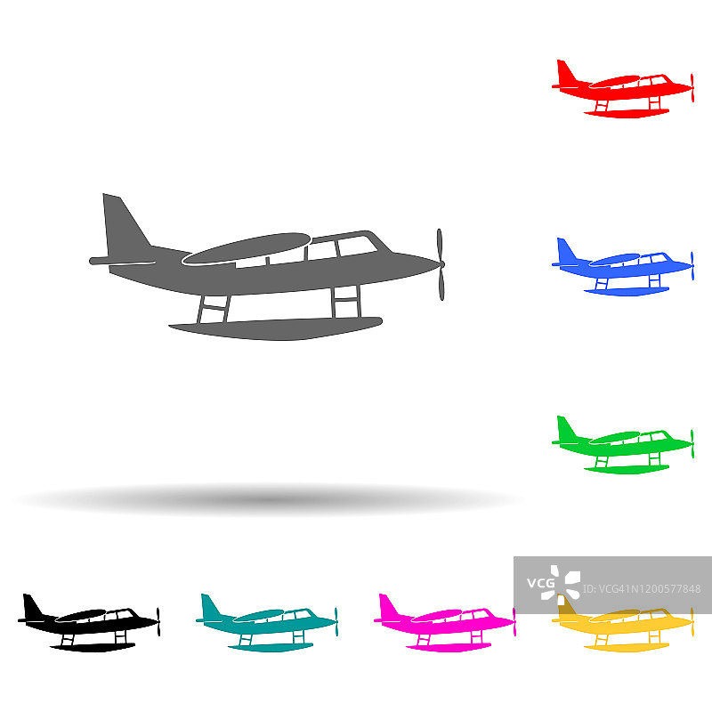 飞机、海洋多色风格图标。简单的字形，平面矢量的水交通图标的用户界面和用户体验，网站或移动应用程序图片素材