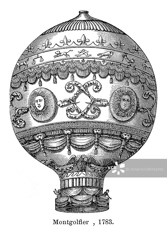 孟戈菲兄弟的热气球1783年，巴黎图片素材
