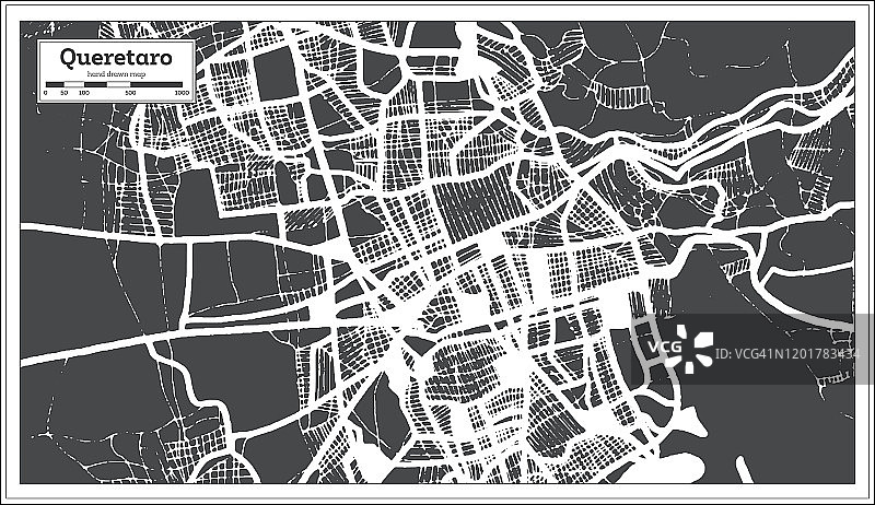 克雷塔罗墨西哥城地图复古风格。略图。图片素材