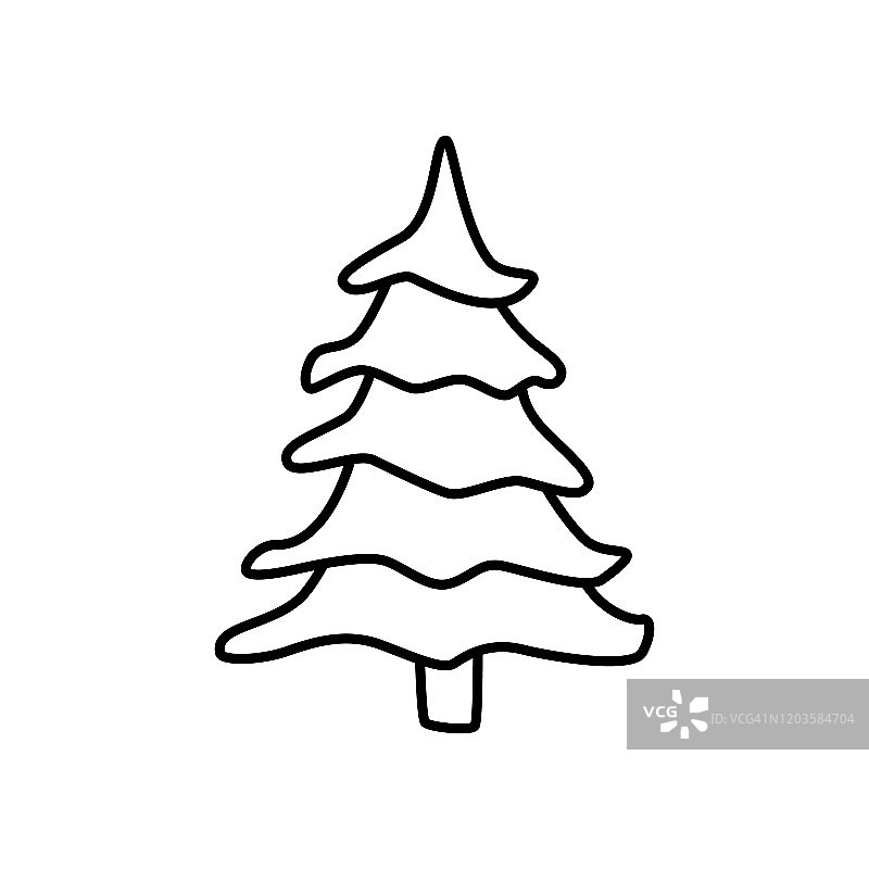 树标志孤立在白色背景。冷杉图标在轮廓风格符号。图片素材