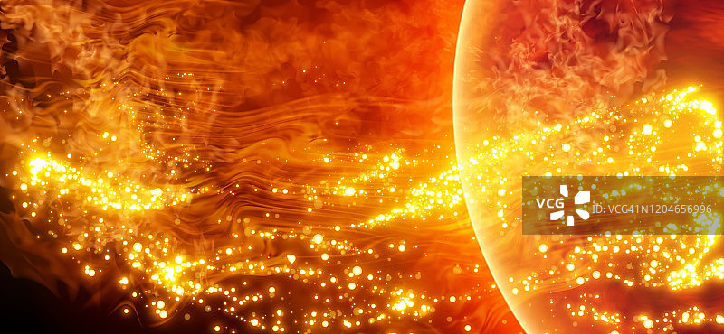 科学背景-太空中的太阳活动。太阳表面有太阳耀斑，太阳燃烧。全球变暖。向量。图片素材