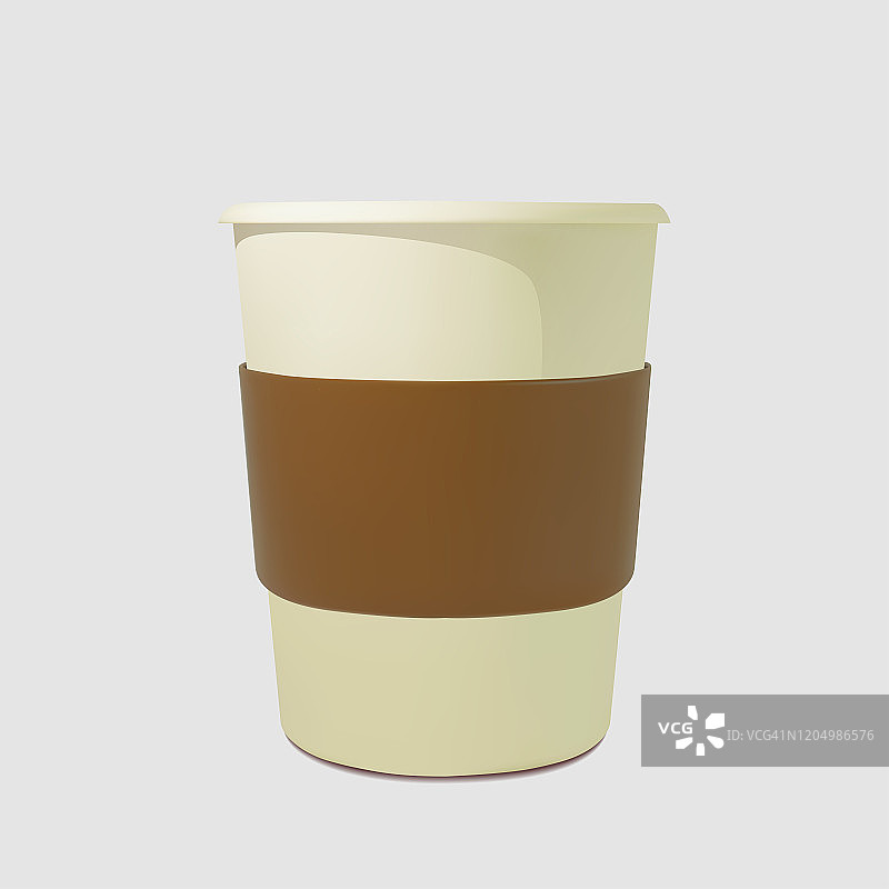 纸质现实咖啡杯。模型咖啡杯。一次性饮料用玻璃杯。产品模板，网页横幅和传单。矢量图图片素材