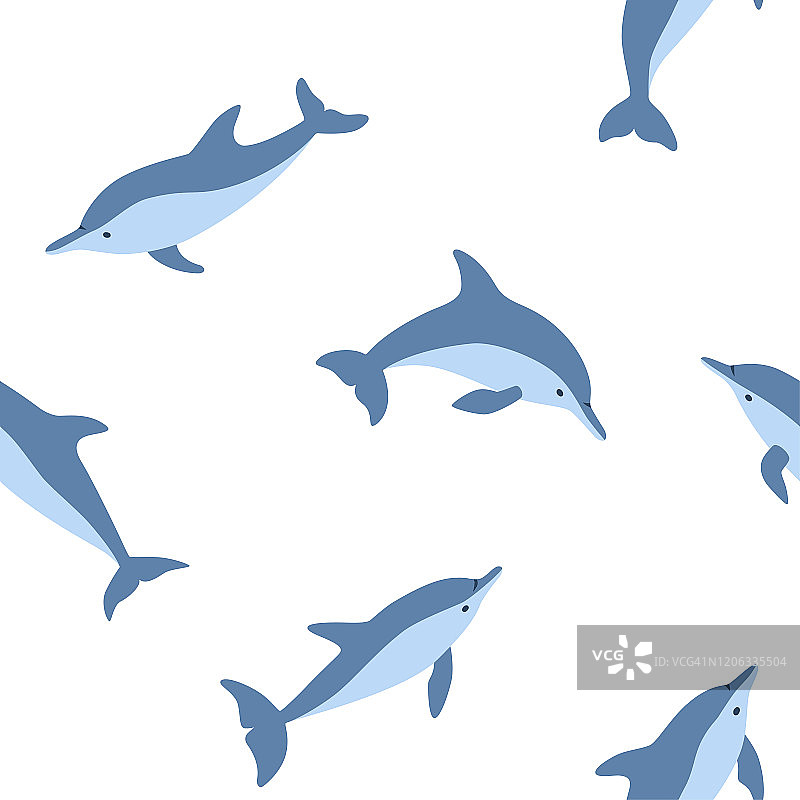 海豚无缝图案。矢量插图在卡通和平面风格图片素材