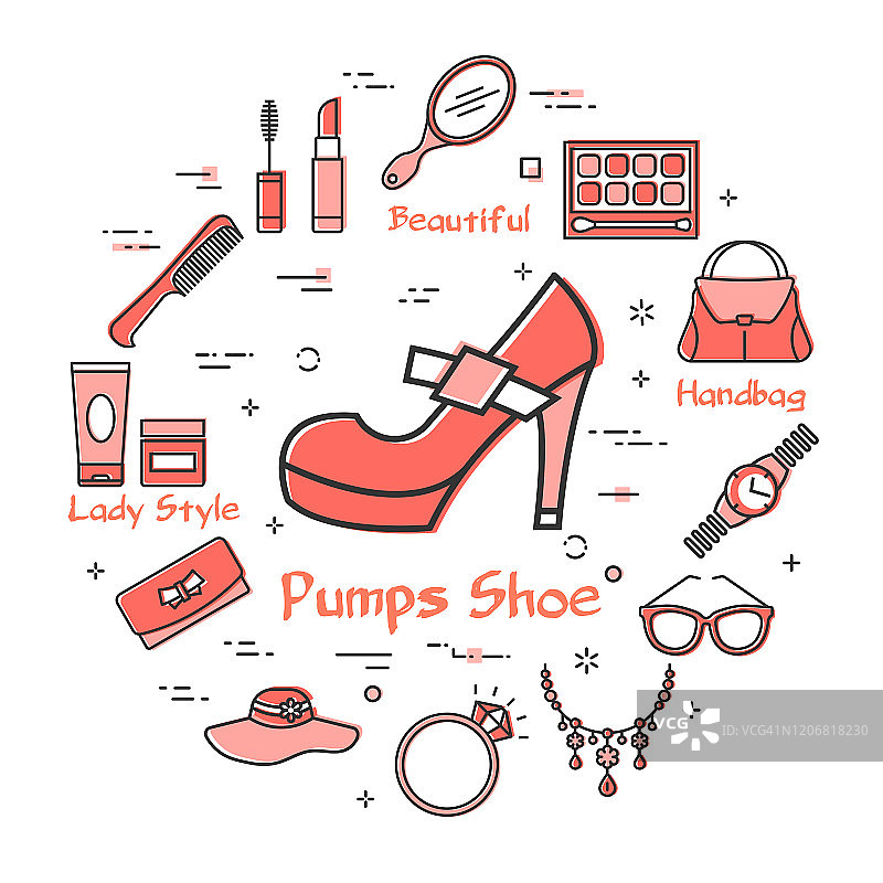 女性配件概念与红色高跟鞋图标图片素材
