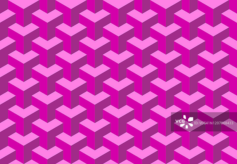 紫色几何无缝立方体图案。等距形状抽象背景。3 d壁纸,背景。图片素材