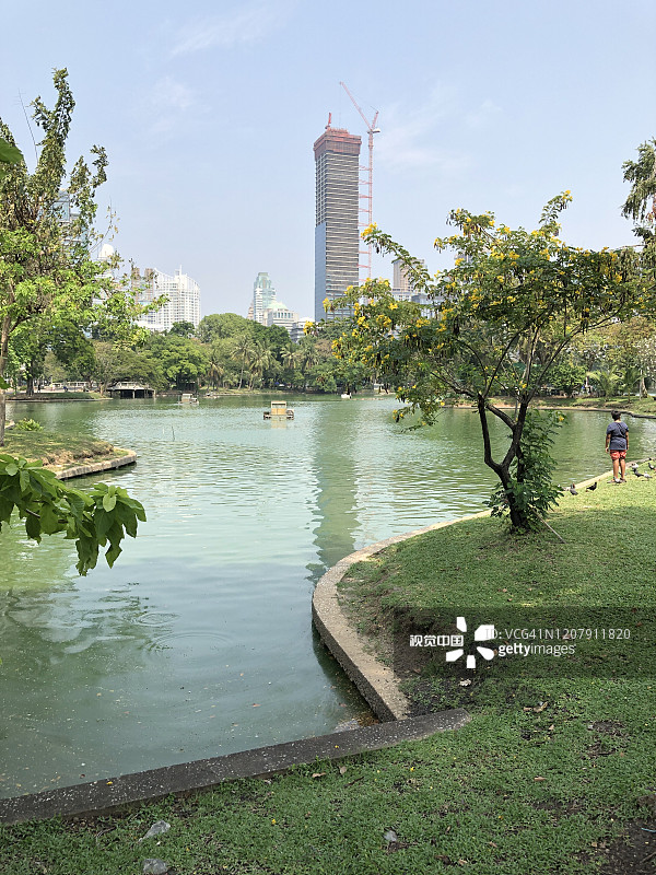 朗菲尼公园和一个湖在泰国曼谷。图片素材