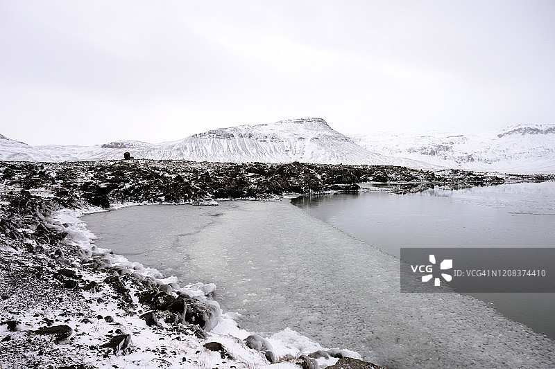 冰岛西部贝塞克贾兰的结冰湖图片素材