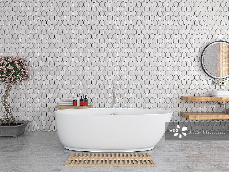 现代浴室与六角形瓷砖图片素材