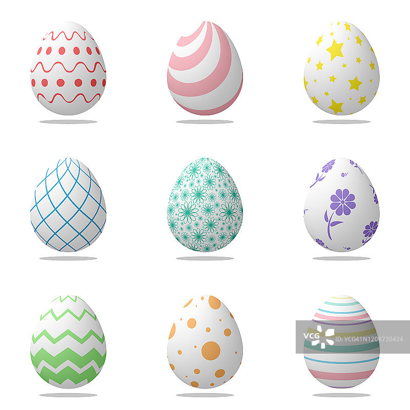 一套逼真的五彩缤纷的复活节彩蛋图片素材