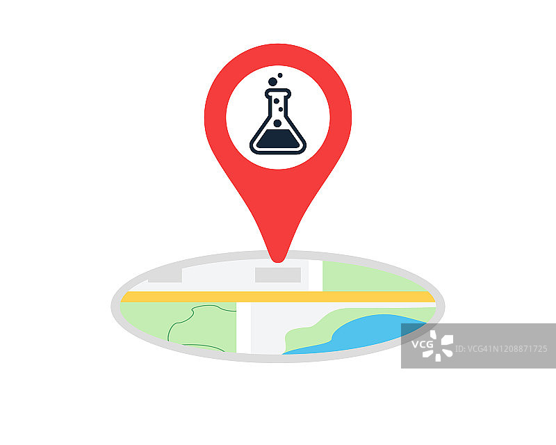 化学实验室符号与导航位置地图引脚图标矢量插图图片素材