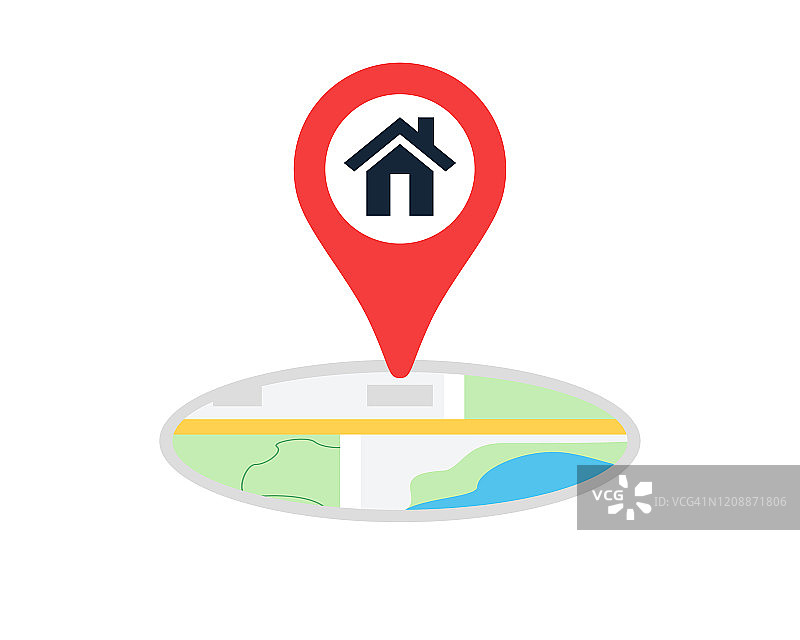 一个房子或家与导航位置地图大头针图标矢量插图图片素材