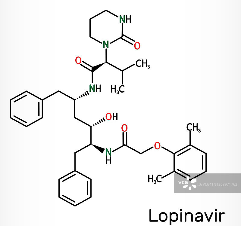 Lopinavir、C37H48N4O5分子。它是一种抗逆转录病毒蛋白酶抑制剂，与利托那韦联合用于治疗人类免疫缺陷病毒HIV感染和获得性免疫缺陷综合征艾滋病，2019-ncov图片素材