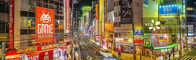 霓虹夜景城市全景，繁华街道，日本大阪丹丹镇图片素材