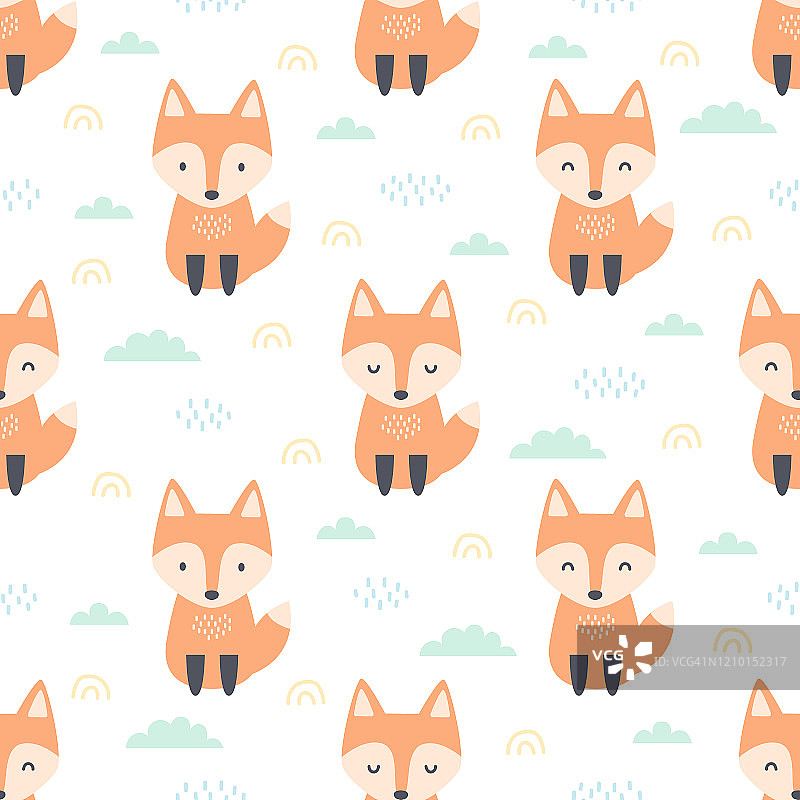 橘红色的狐狸坐在天衣无缝的图案背景图片素材