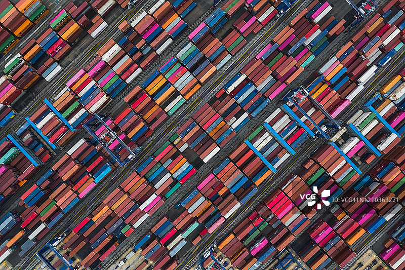 集装箱港口，从上往下看，美国新泽西州图片素材